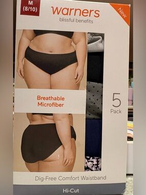 NEW IN BOX No Dig Microfiber Warners Hi-Cut Women's Panties 5 Pack Size M